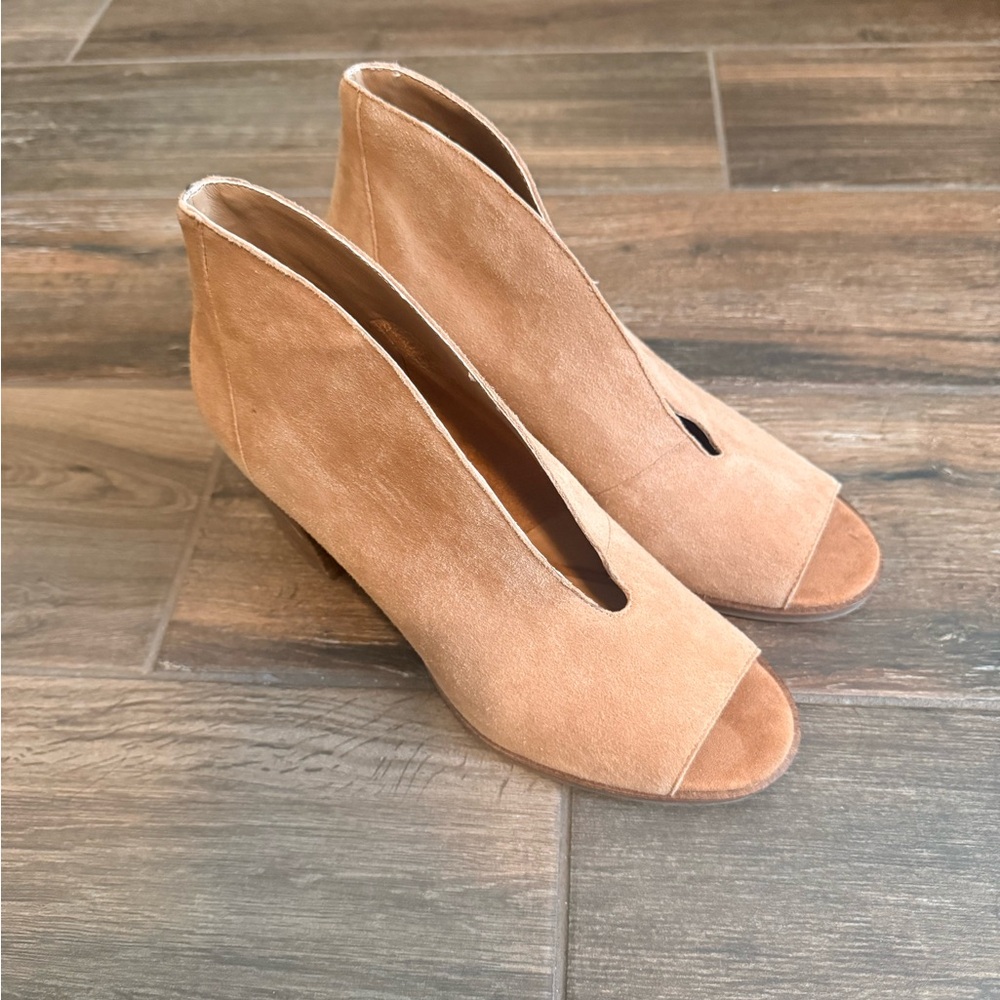 Lucky Brand Tan Open-Toe Heeled Boots